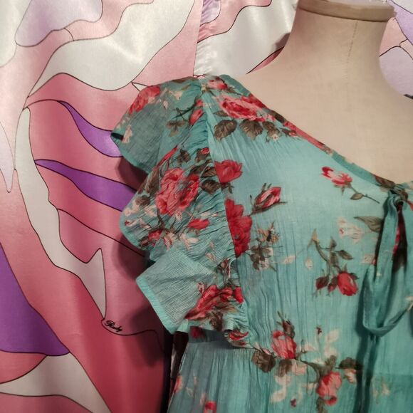 Cecil McBee Maxi Dress Size Small Floral Green Rose Gyaru Y2K Harajuku Kawaii S - Picture 11 of 13